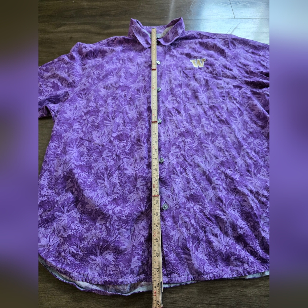Tommy Bahama 100% Silk Purple Hawaian U Of W Huskies Print Men's Shirt - Picture 2 of 11